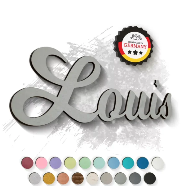 Dekoration Individueller 3D-Schriftzug aus Holz Betongrau