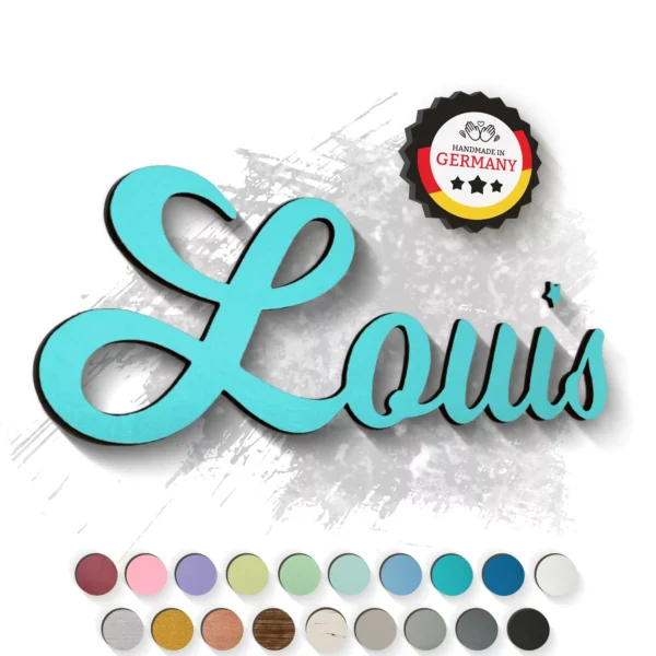 Dekoration Individueller 3D-Schriftzug aus Holz Türkis