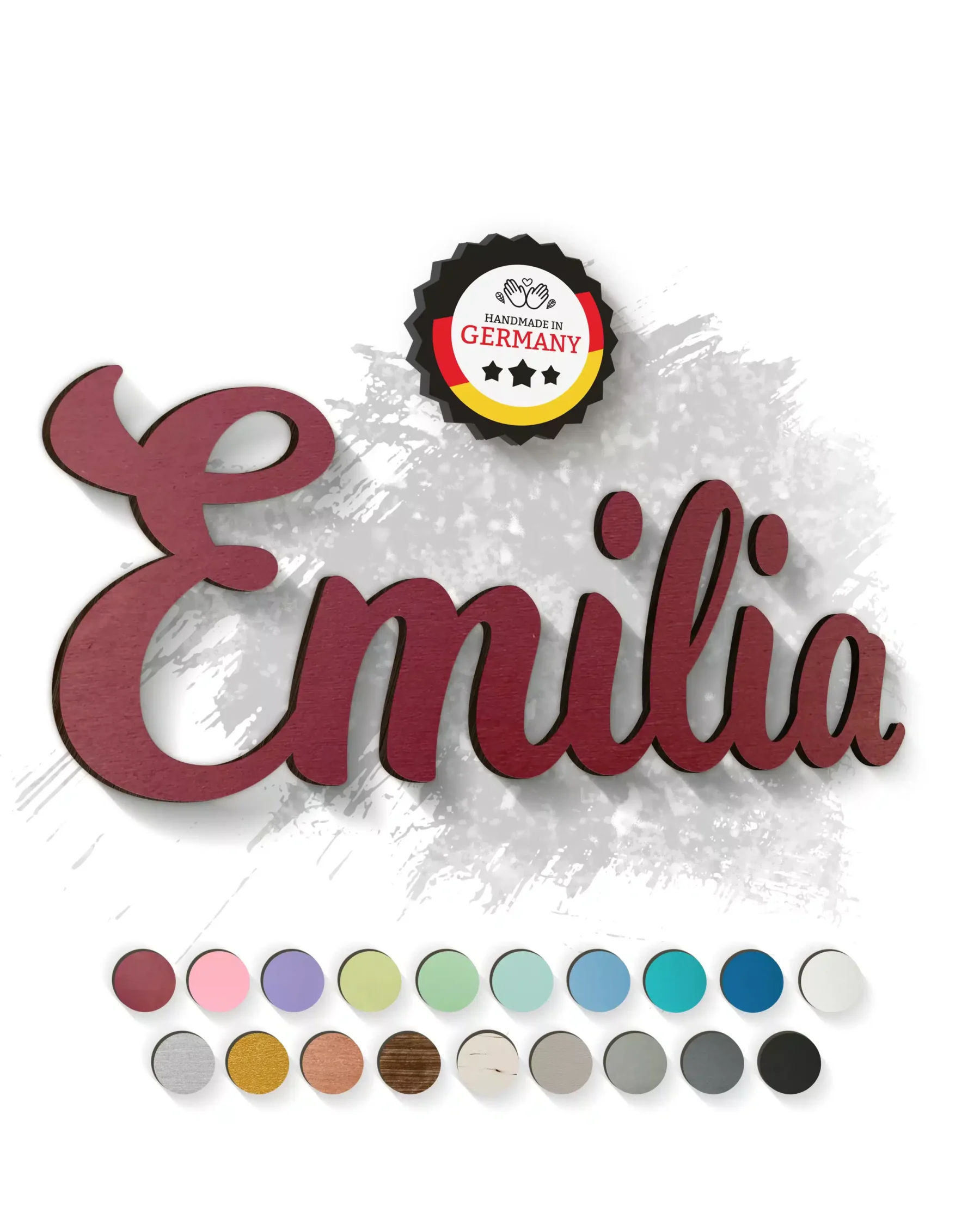 Dekoration Individueller 3D-Schriftzug aus Holz Weinrot