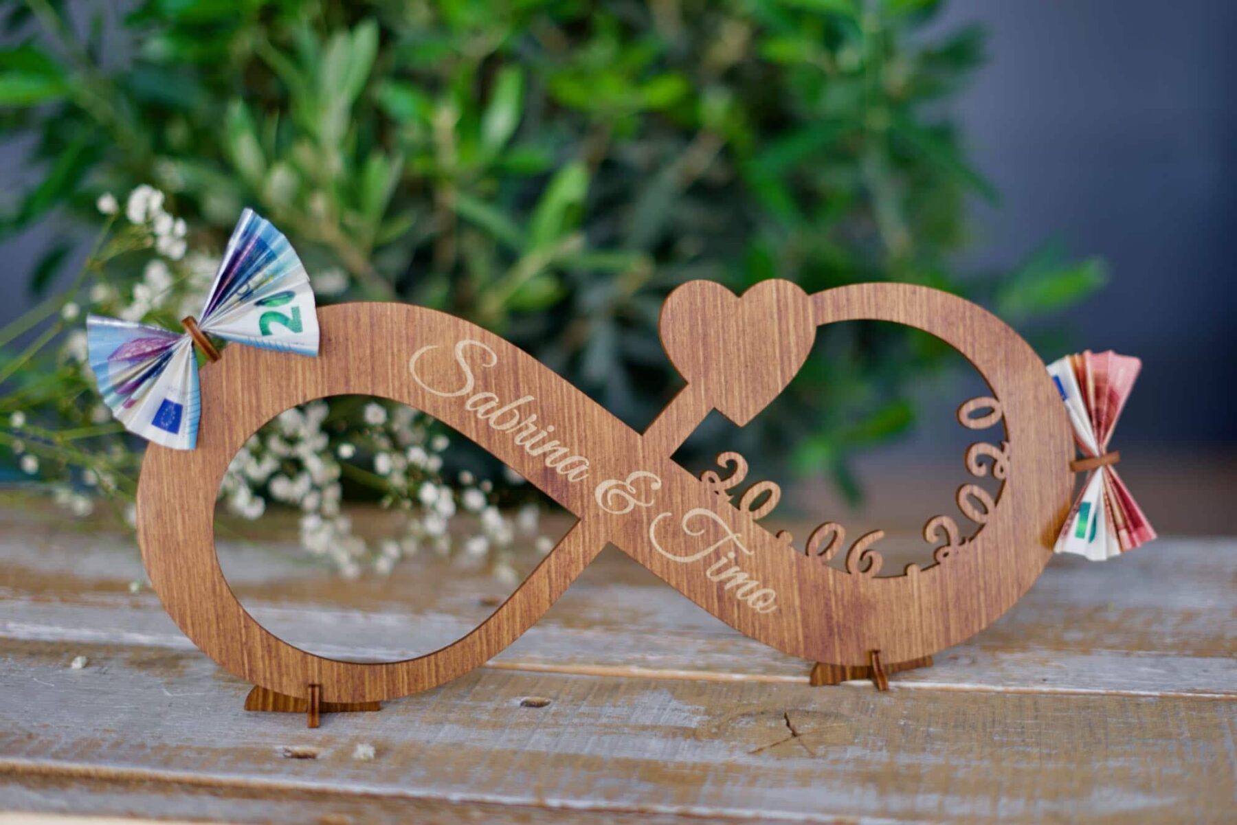 Unendlichkeit Geschenk zur Hochzeit aus Holz klein » Grapefruit