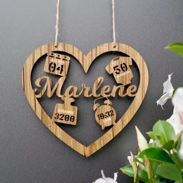 Bestseller Erinnerung an Geburt aus Holz mit Geburtsdaten zum Aufhängen