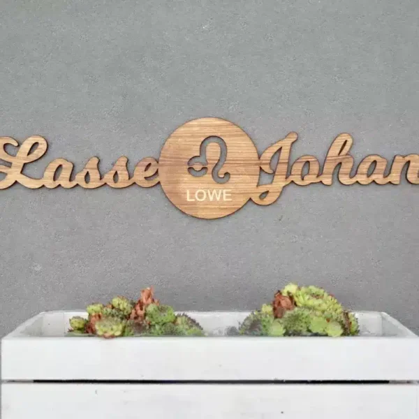 Geburt Holz-Türschild für zwei Vornamen mit Sternzeichen