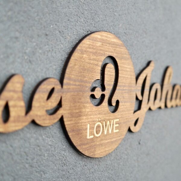 Geburt Holz-Türschild für zwei Vornamen mit Sternzeichen