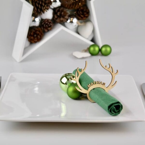 Tischkarten / Platzkarten für Geburtstage, Hochzeiten, Konfirmation & mehr 5er-Set edle Tischkarten für Weihnachten “Rudolph” aus Holz – Platzkarten Namensschilder Geweih