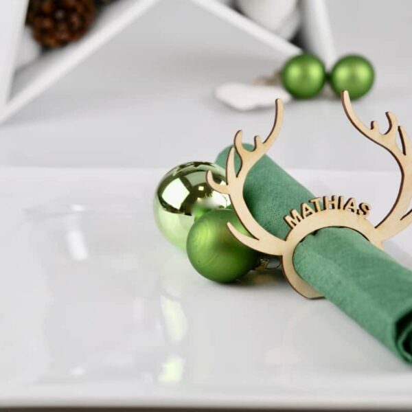 Tischkarten / Platzkarten für Geburtstage, Hochzeiten, Konfirmation & mehr 5er-Set edle Tischkarten für Weihnachten “Rudolph” aus Holz – Platzkarten Namensschilder Geweih