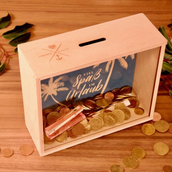 Einzug Lieblingskiste: Geldgeschenk als Spardose – Urlaub unter Palmen