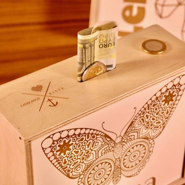 Einschulung Lieblingskiste: Spardose mit Wunschname für Kinder Mandala-Design