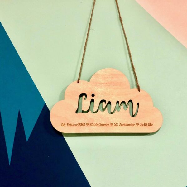 Geschenk zur Geburt aus Holz Wolke