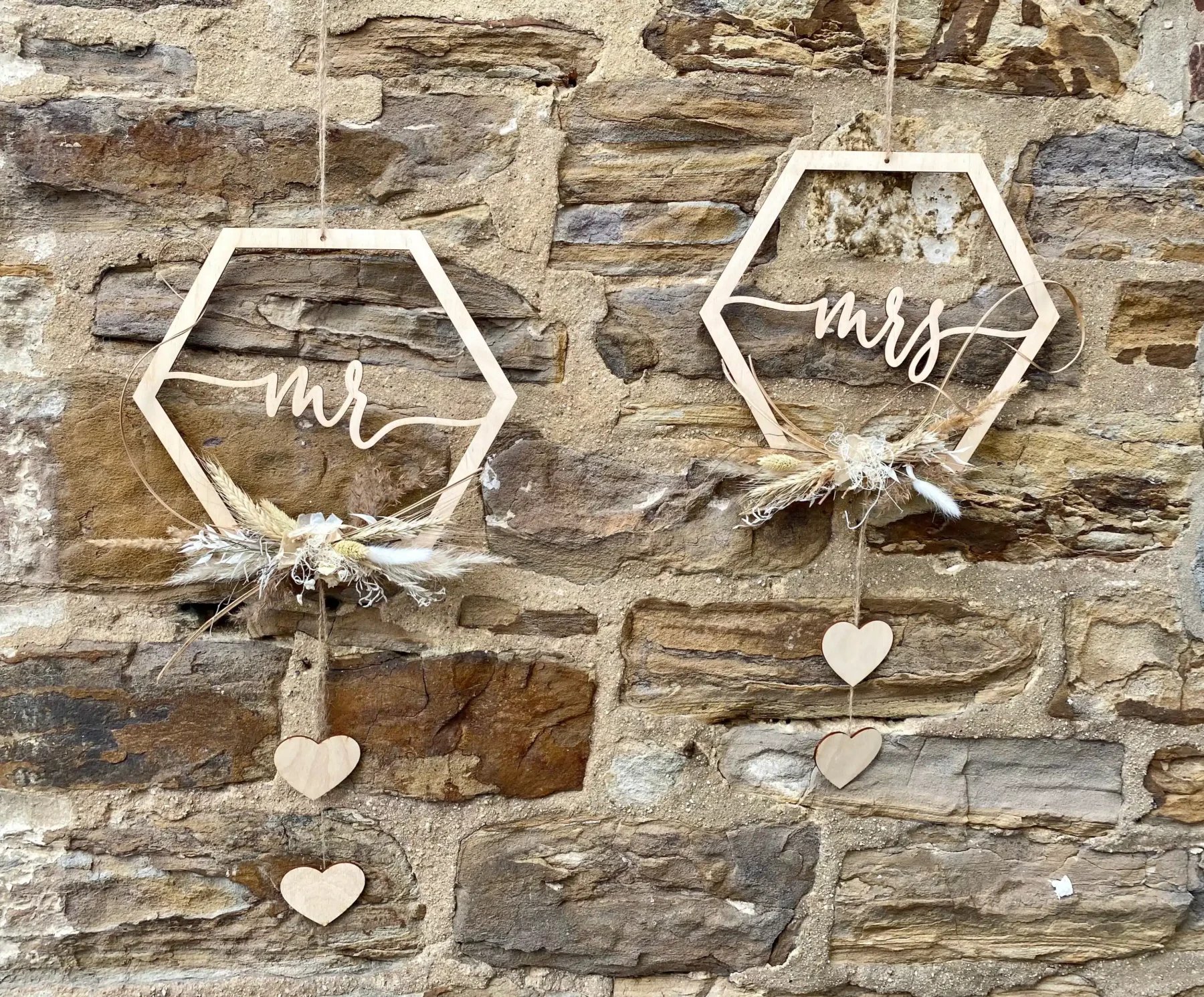 Hochzeitsdeko Hexagon-Hochzeitsdeko aus Holz: Mr & Mrs oder Braut & Bräutigam