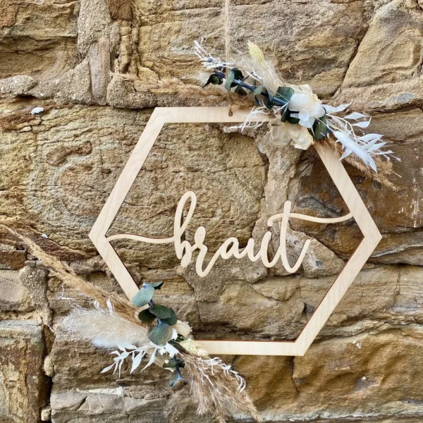 Hochzeitsdeko Hexagon-Hochzeitsdeko aus Holz: Mr & Mrs oder Braut & Bräutigam