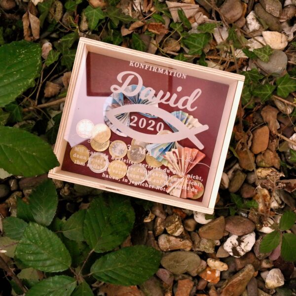 Spardose Kommunion Konfirmation Taufe aus Holz