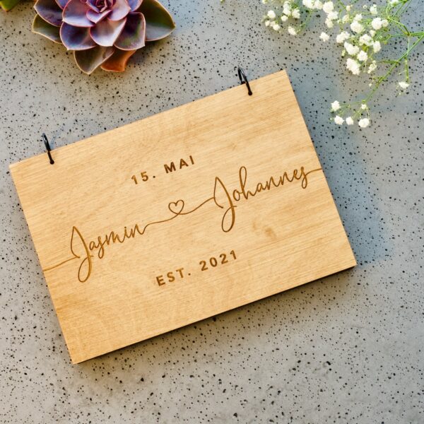 Hochzeitsgeschenke Ersatz-Deckblatt für Edles Erinnerungsbuch / Gästebuch aus Holz zur Hochzeit