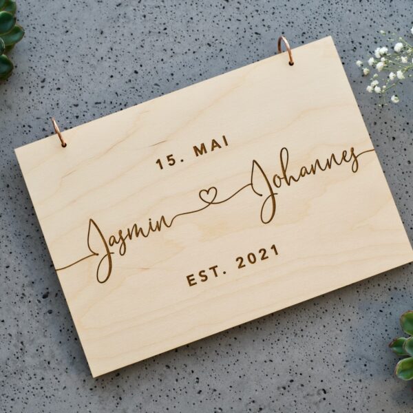 Hochzeitsgeschenke Ersatz-Deckblatt für Edles Erinnerungsbuch / Gästebuch aus Holz zur Hochzeit