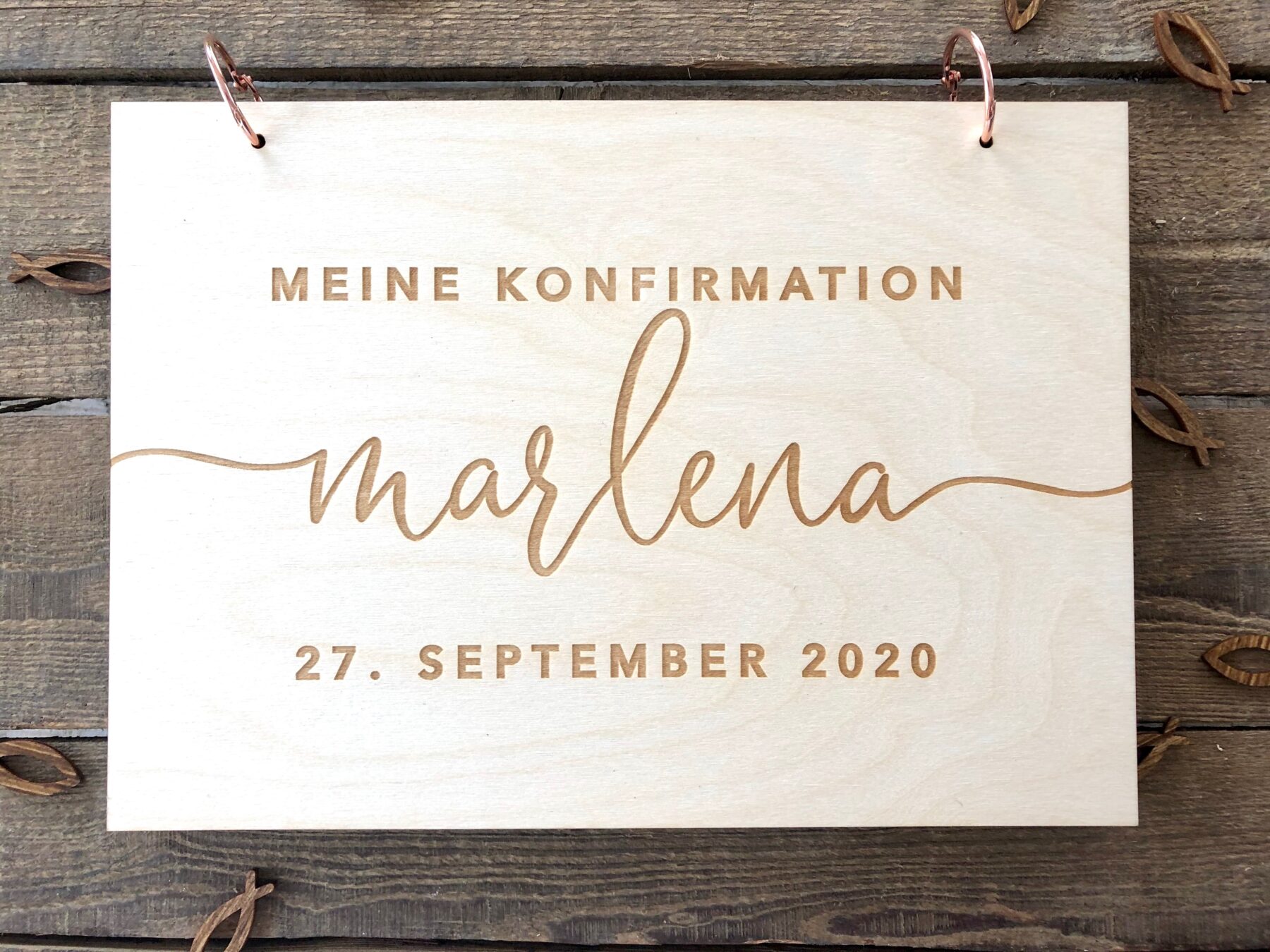 Glaube Edles Erinnerungsbuch / Gästebuch aus Holz zur Konfirmation, Kommunion, Taufe