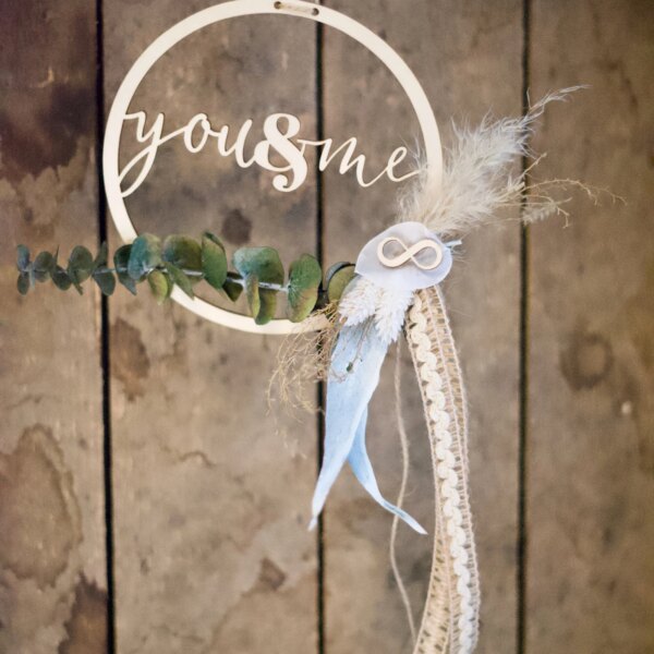 Hochzeitstag Flower Hoop –  you & me forever – Trockenblumenring Valentinstag – Jahrestag – Liebe – Wandkranz – Trockenblumen