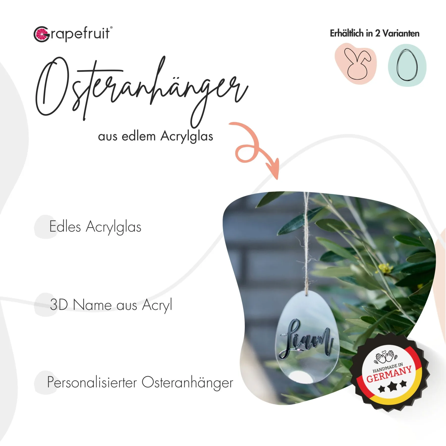 Osterei mit Name – Personalisierter Anhänger zu Ostern – Ei mit Name aus Acrylglas Ostern Osterei mit Name – Personalisierter Anhänger zu Ostern – Ei mit Name aus Acrylglas