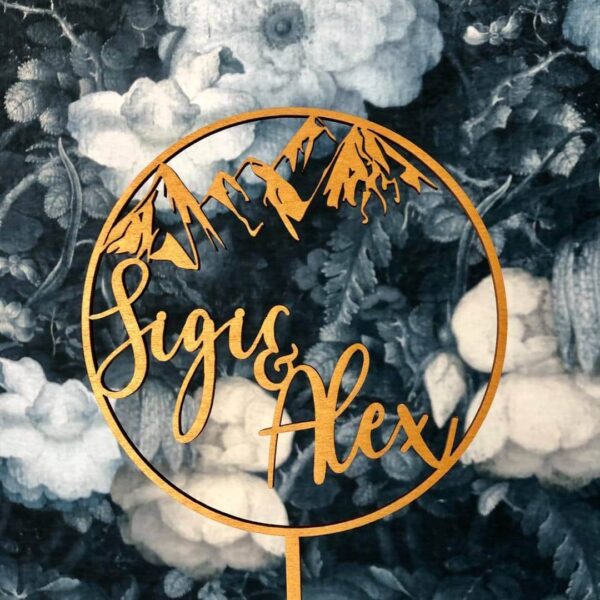 Hochzeitsgeschenke Personalisierter Cake Topper aus Holz – Wanderlust