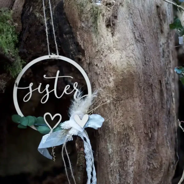 Dekoration Flower Hoop – sister – Trockenblumenring  – Wandkranz – Trockenblumen