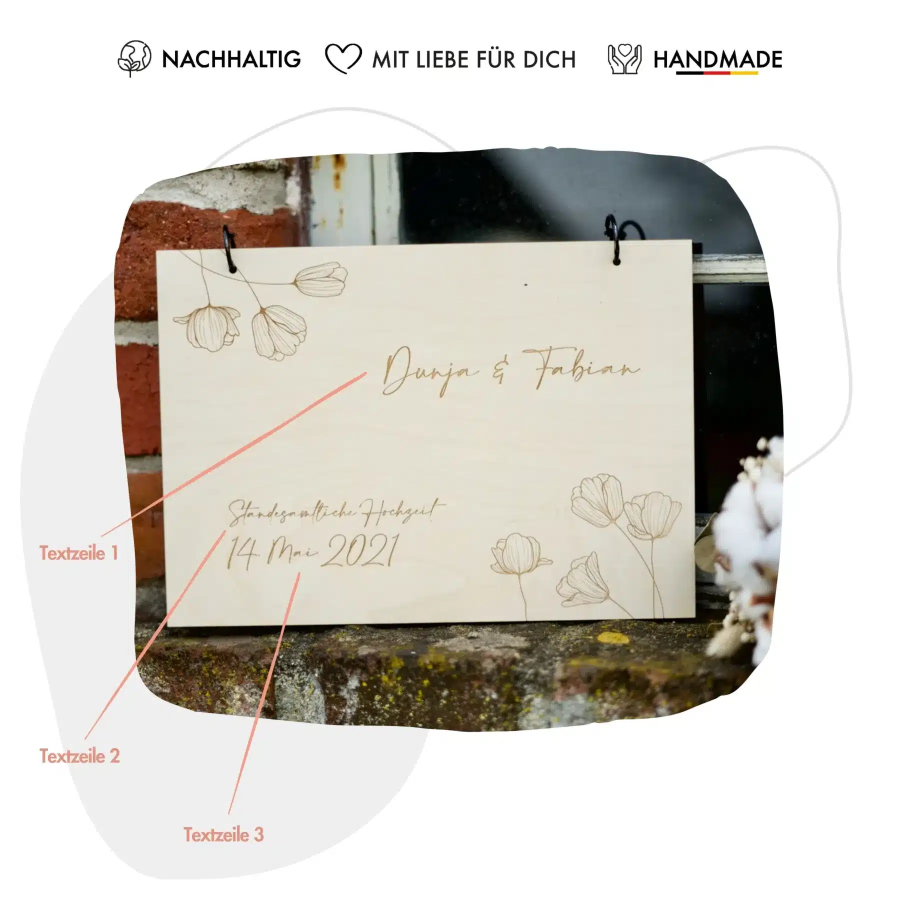 Edles Erinnerungsbuch aus Holz mit Blumen / Gästebuch zur Hochzeit Hochzeitsgeschenke Edles Erinnerungsbuch aus Holz mit Blumen / Gästebuch zur Hochzeit