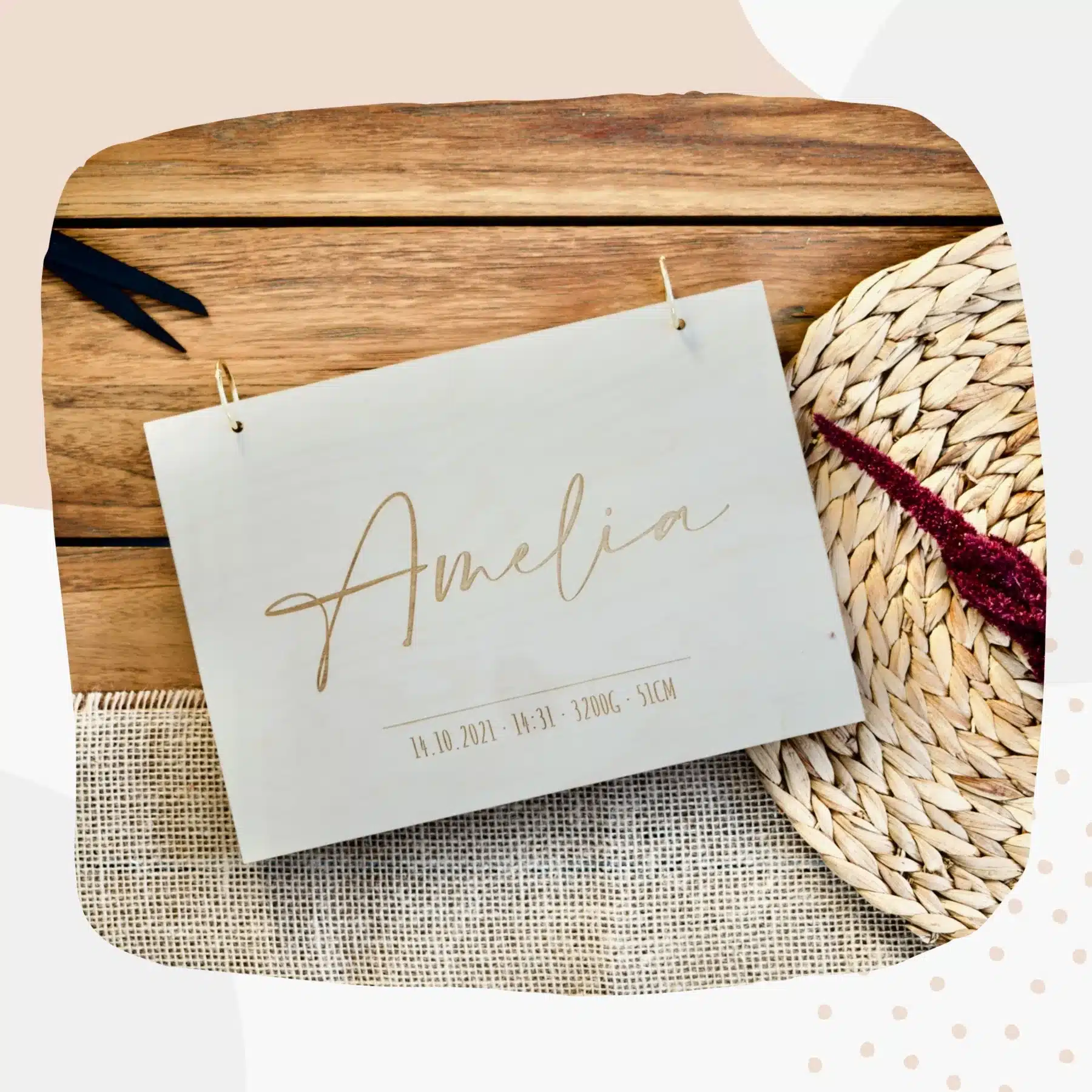 Geburt Erinnerungsbuch zur Geburt / Fotobuch / Fotoalbum A4 aus Holz für Mädchen oder Jungen / Gästebuch für Babyparty / Geburtstag / Taufe