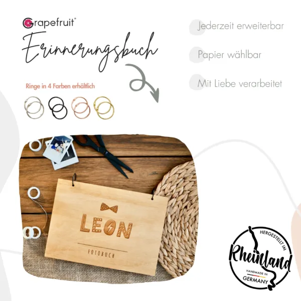 Erinnerungsbücher Fotoalbum Little Gentleman Erinnerungsbuch Fotobuch A4 aus Holz für Jungen Kinder Gästebuch für Babyparty Geburtstag Taufe