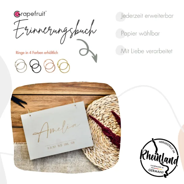 Geburt Erinnerungsbuch zur Geburt / Fotobuch / Fotoalbum A4 aus Holz für Mädchen oder Jungen / Gästebuch für Babyparty / Geburtstag / Taufe