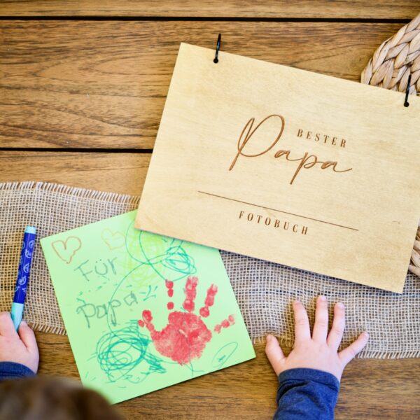 Erinnerungsbücher Fotoalbum Bester Papa Fotobuch Erinnerungsbuch A4 aus Holz Geburtstag Vatertag