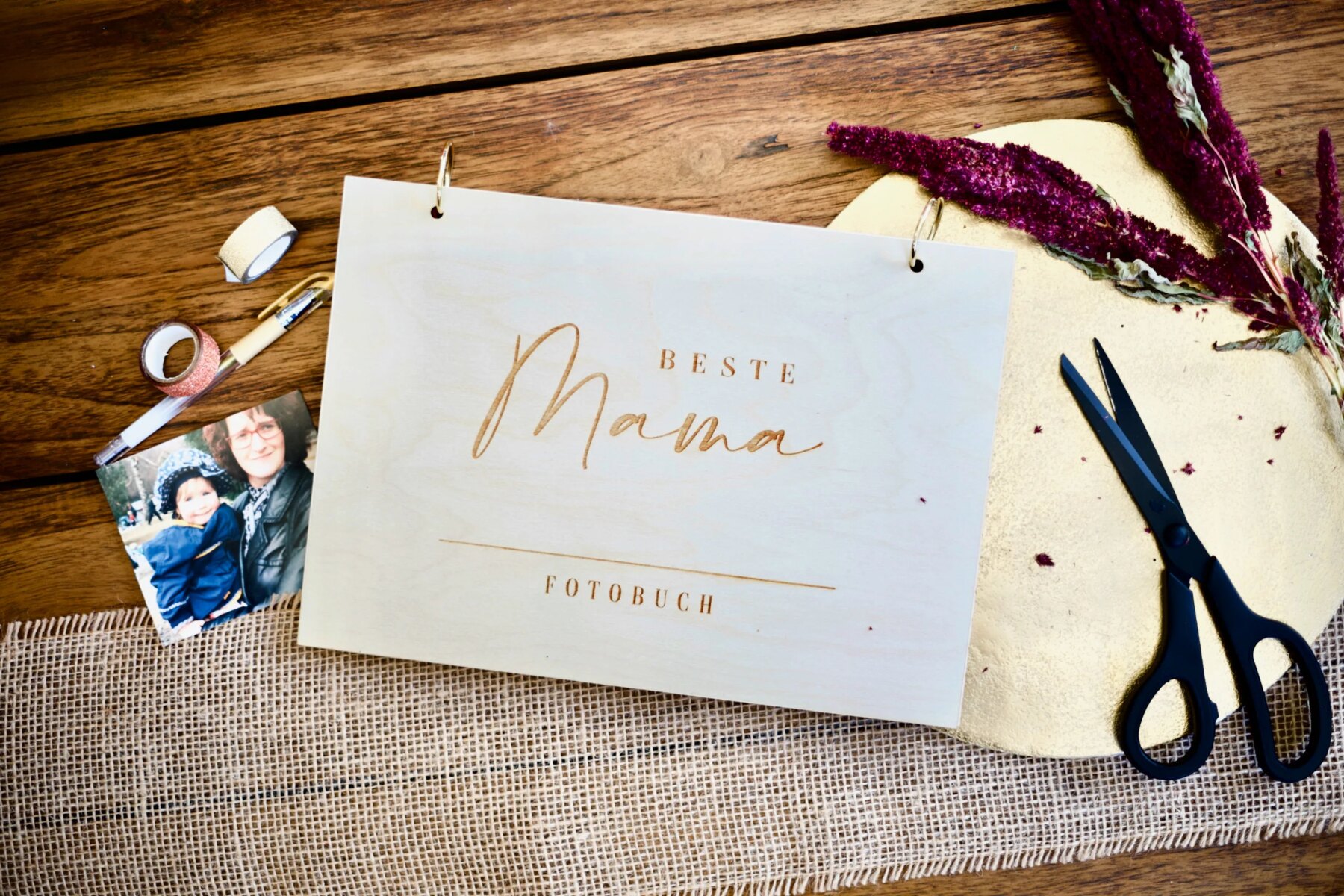 Erinnerungsbuch Beste Mama / Fotobuch / Fotoalbum A4 aus Holz