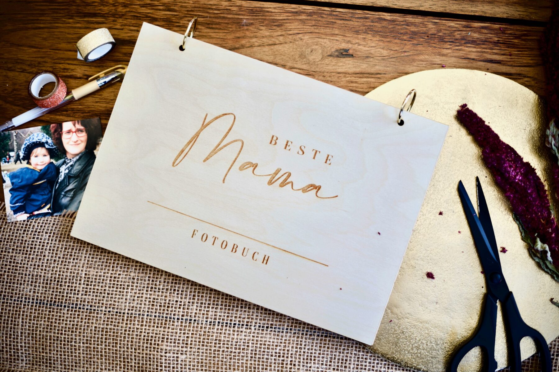 Muttertag Erinnerungsbuch Beste Mama / Fotobuch / Fotoalbum A4 aus Holz / Geburtstag / Muttertag