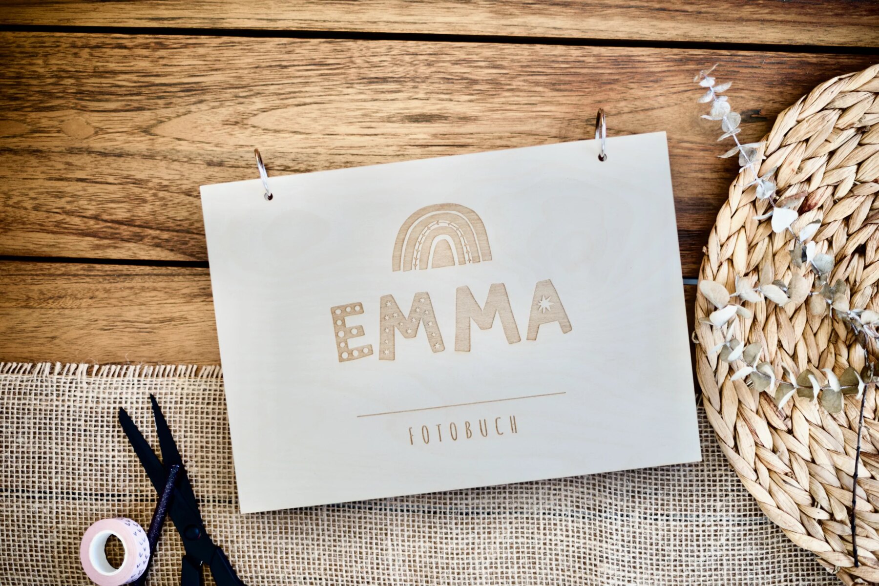 Geburt Erinnerungsbuch mit Regenbogen Fotobuch Fotoalbum A4 aus Holz für Mädchen oder Kinder Gästebuch für Babyparty Geburtstag Taufe