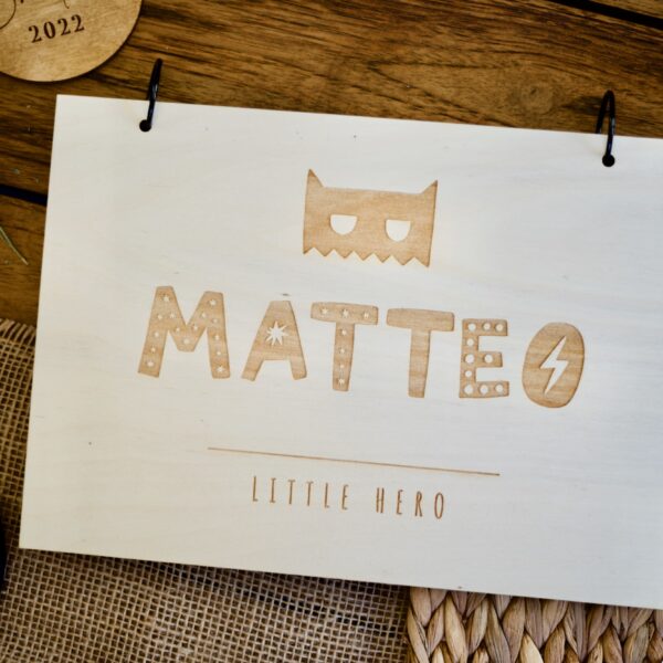 Geburt Erinnerungsbuch zur Geburt Hello / Fotobuch / Fotoalbum A4 aus Holz für Mädchen oder Jungen / Gästebuch für Babyparty / Geburtstag / Taufe