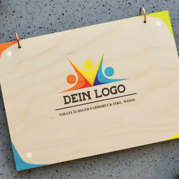 Gästebücher Edles Erinnerungsbuch mit eigenem Motiv / Gästebuch / Fotobuch aus Holz mit eignem Logo-Druck