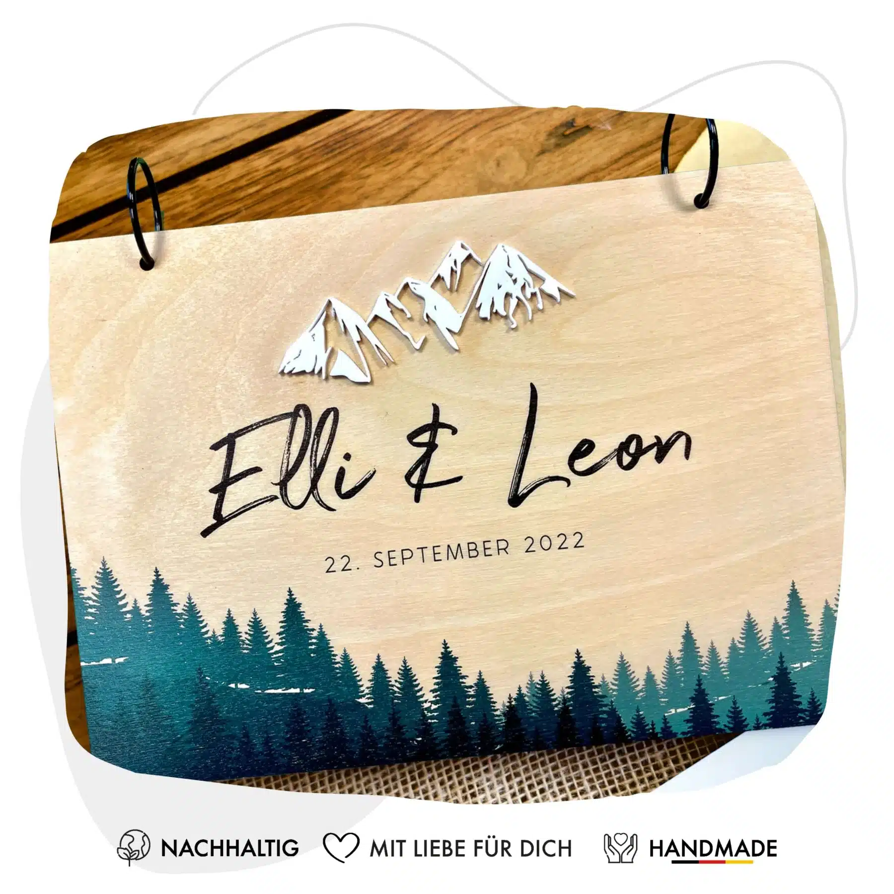 Gästebücher Gästebuch BERGLIEBE zur Hochzeit aus Holz Erinnerungsbuch Fotobuch