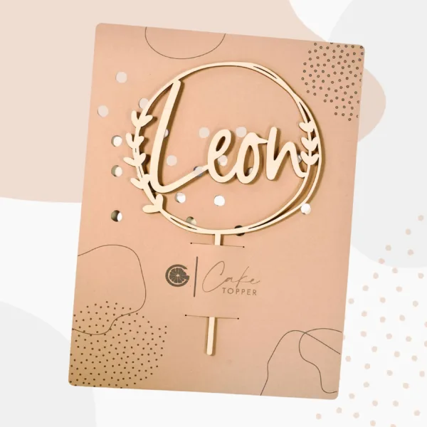 Cake Topper Grapefruit® personalisierter Cake Topper aus Holz mit individuellen Wunschnamen  Name, Kuchendeko, Topper Kuchen, individuell (Geburtstag/Taufe/Kommunion/Konfirmation/Einschulung – Blättchen)