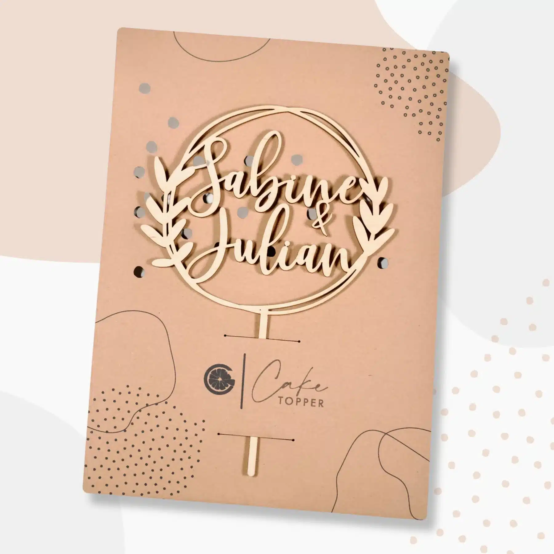 Hochzeit Grapefruit® personalisierter Cake Topper aus Holz mit individuellen Wunschnamen  Tortenaufsatz, Name, Geschenkidee, Vorname, Kuchendeko, Topper Kuchen, individuell (Hochzeit – Eukalyptus)