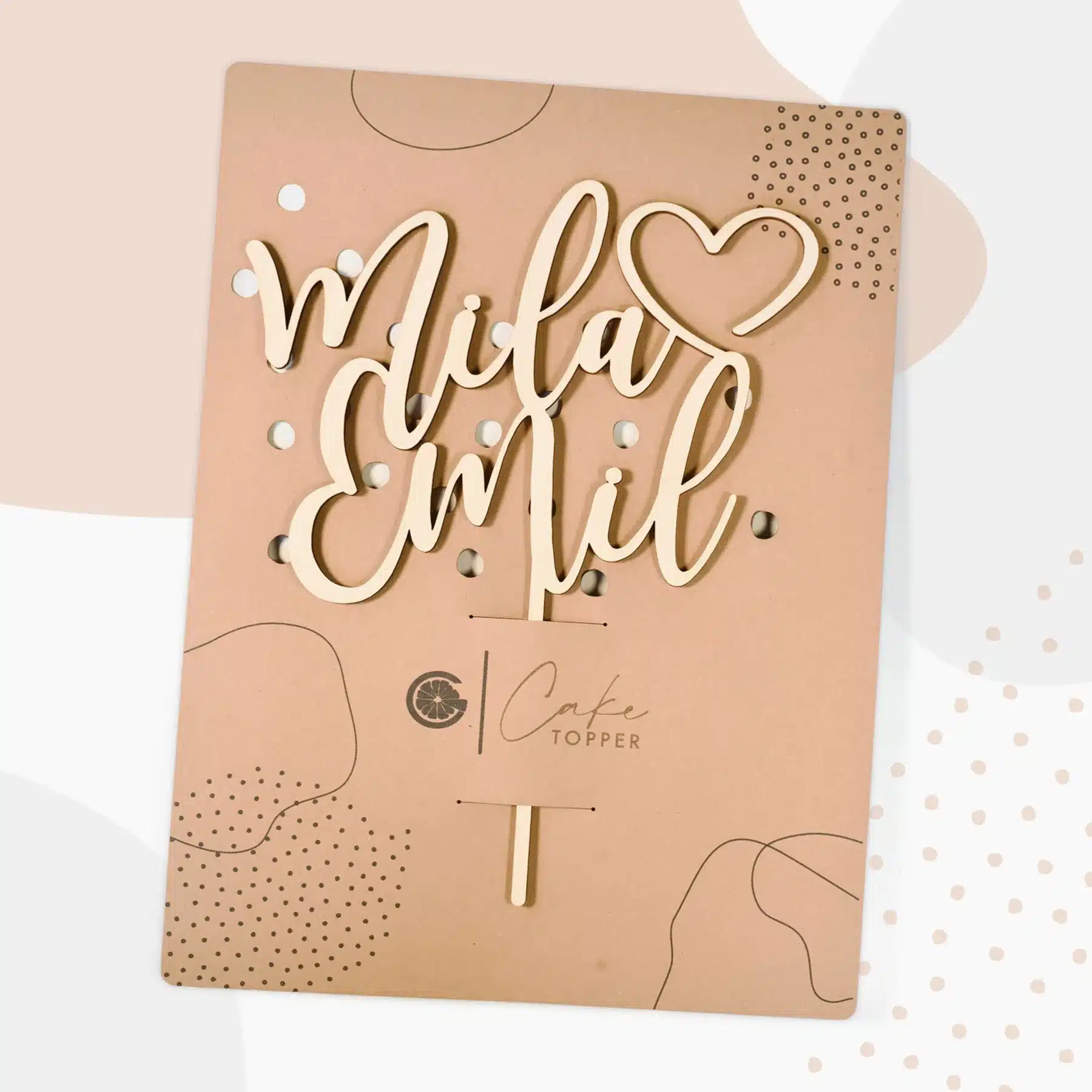 Dekoration Grapefruit® personalisierter Cake Topper aus Holz mit individuellen Wunschnamen  Name, Geschenkidee, Vorname, Kuchendeko, Topper Kuchen, individuell (Hochzeit – Herz/Script)