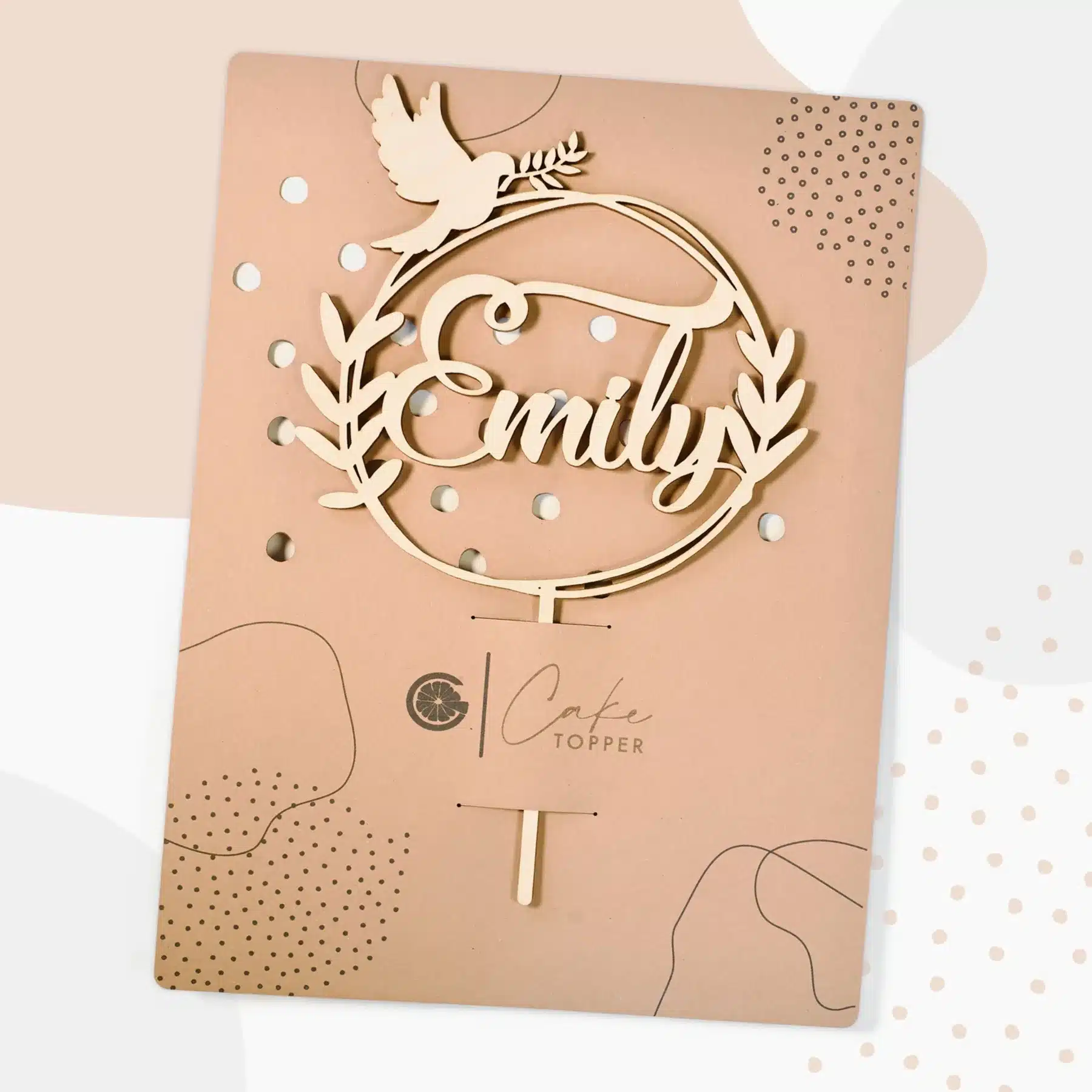 Kommunion Grapefruit® Cake Topper zur Taufe Kommunion Konfirmation mit Name aus Holz Personalisiert mit Taube