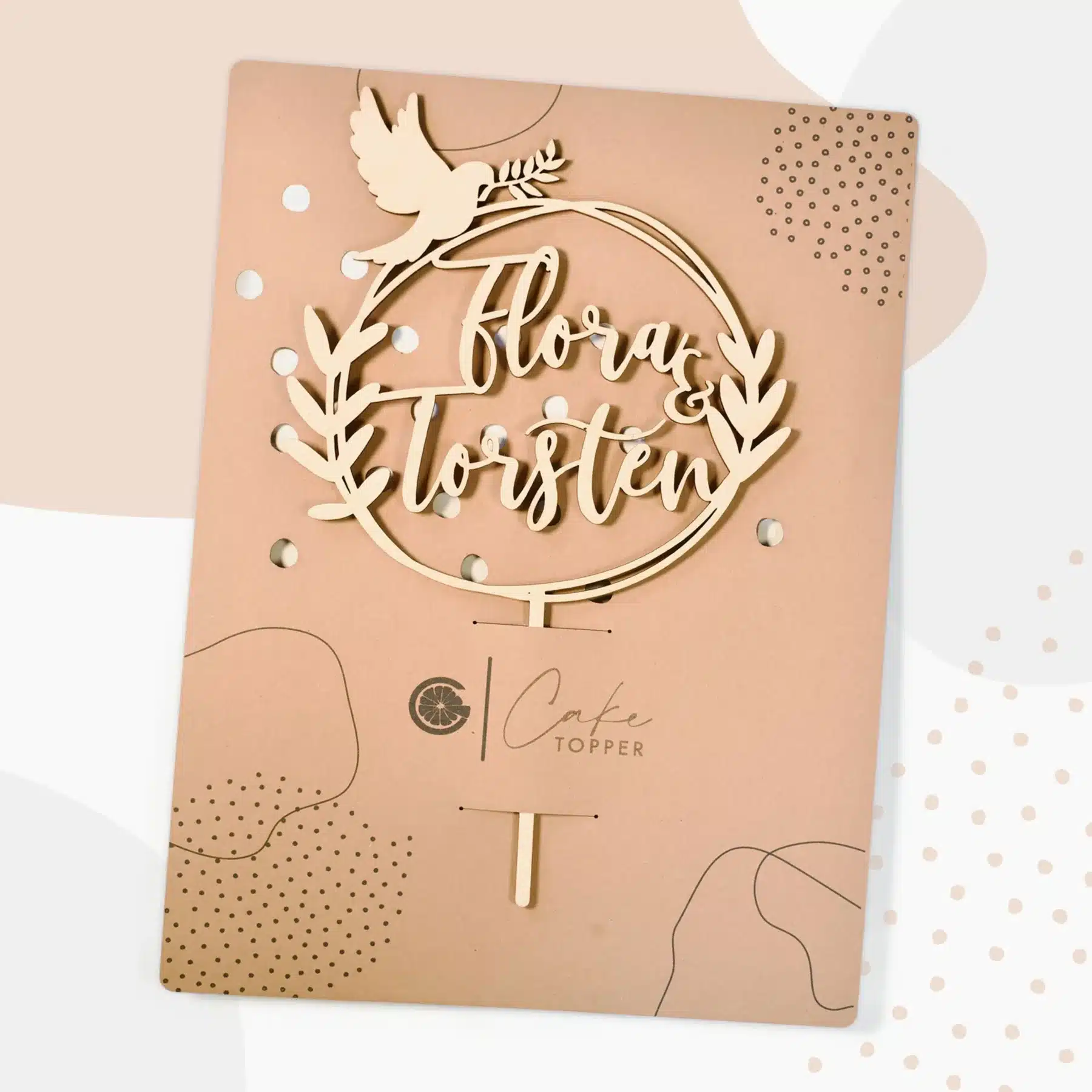 Hochzeit Grapefruit® personalisierter Cake Topper aus Holz mit individuellen Wunschnamen  Name, Geschenkidee, Vorname, Kuchendeko, Topper Kuchen, individuell (Hochzeit – Taube/Eukalyptus)