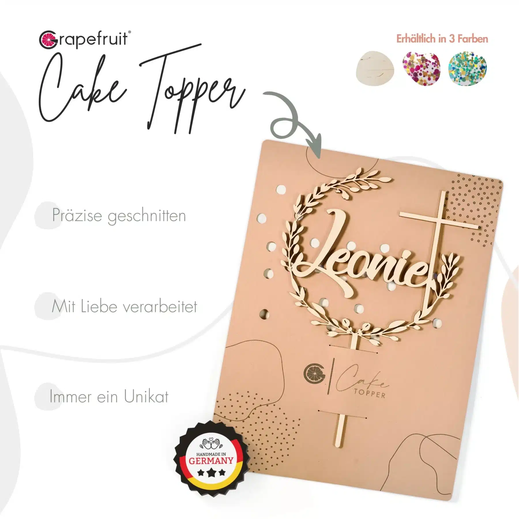 Grapefruit® Cake Topper zur Taufe Kommunion Konfirmation mit Name aus Acryl Personalisiert mit Kreuz Glaube Grapefruit® Cake Topper zur Taufe Kommunion Konfirmation mit Name aus Acryl Personalisiert mit Kreuz