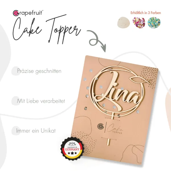 Glaube Grapefruit® personalisierter Cake Topper aus Holz mit individuellen Wunschnamen  Name, Geschenkidee, Vorname, Kuchendeko, Topper Kuchen, individuell (Taufe/Kommunion/Konfirmation – Fisch)