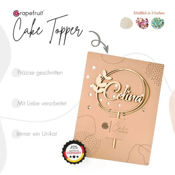 Cake Topper Grapefruit® Cake Topper zum Geburtstag mit Name aus Holz Personalisiert mit Blätter