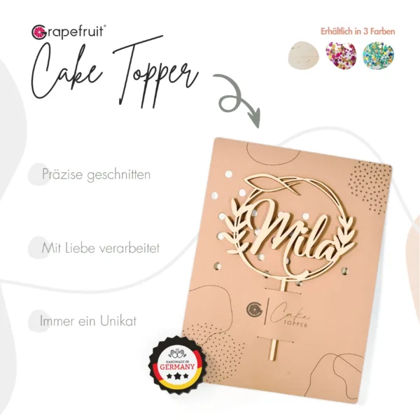 Cake Topper Grapefruit® personalisierter Cake Topper aus Holz mit individuellen Wunschnamen  Name, Geschenkidee, Vorname, Kuchendeko, Topper Kuchen, individuell (Taufe/Kommunion/Konfirmation – Eukalyptus/Fisch)