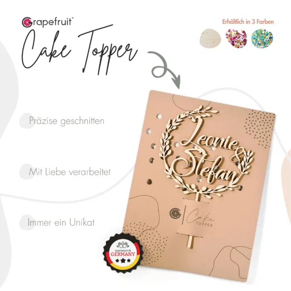 Cake Topper Grapefruit® Cake Topper zur Hochzeit mit Namen aus Holz Personalisiert Zweige – Holz