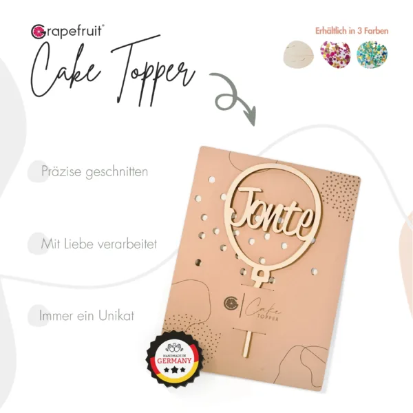 Cake Topper Grapefruit® personalisierter Cake Topper aus Holz mit individuellen Wunschnamen  Tortendekoration, Name, Vorname, Kuchendeko, Topper Kuchen, individuell (Geburtstag/Einschulung – Ballon)