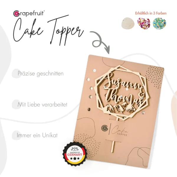 Cake Topper Grapefruit® personalisierter Cake Topper aus Holz mit individuellen Wunschnamen  Tortendekoration, Name, Geschenkidee, Vorname, Kuchendeko, Topper Kuchen, individuell (Hochzeit – Bergliebe)