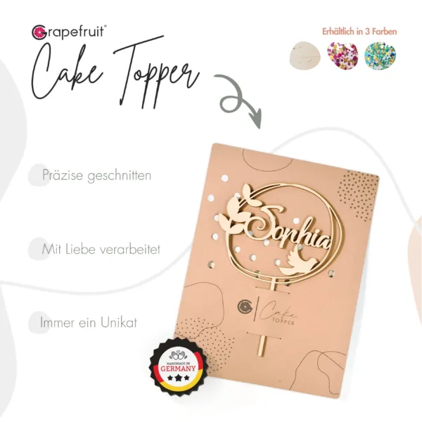 Cake Topper Grapefruit® Cake Topper zur Taufe Kommunion Konfirmation mit Name aus Holz Personalisiert mit Taube