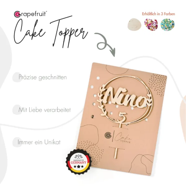 Für Kinder Grapefruit® Cake Topper zum Geburtstag mit Name und Alter aus Holz Personalisiert