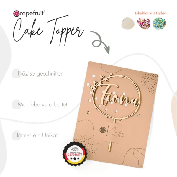 Cake Topper Grapefruit® personalisierter Cake Topper aus Holz mit individuellen Wunschnamen  Name, Geschenkidee, Vorname, Kuchendeko, Topper Kuchen (Geburtstag/Taufe/Kommunion/Konfirmation/Einschulung – Zweig)
