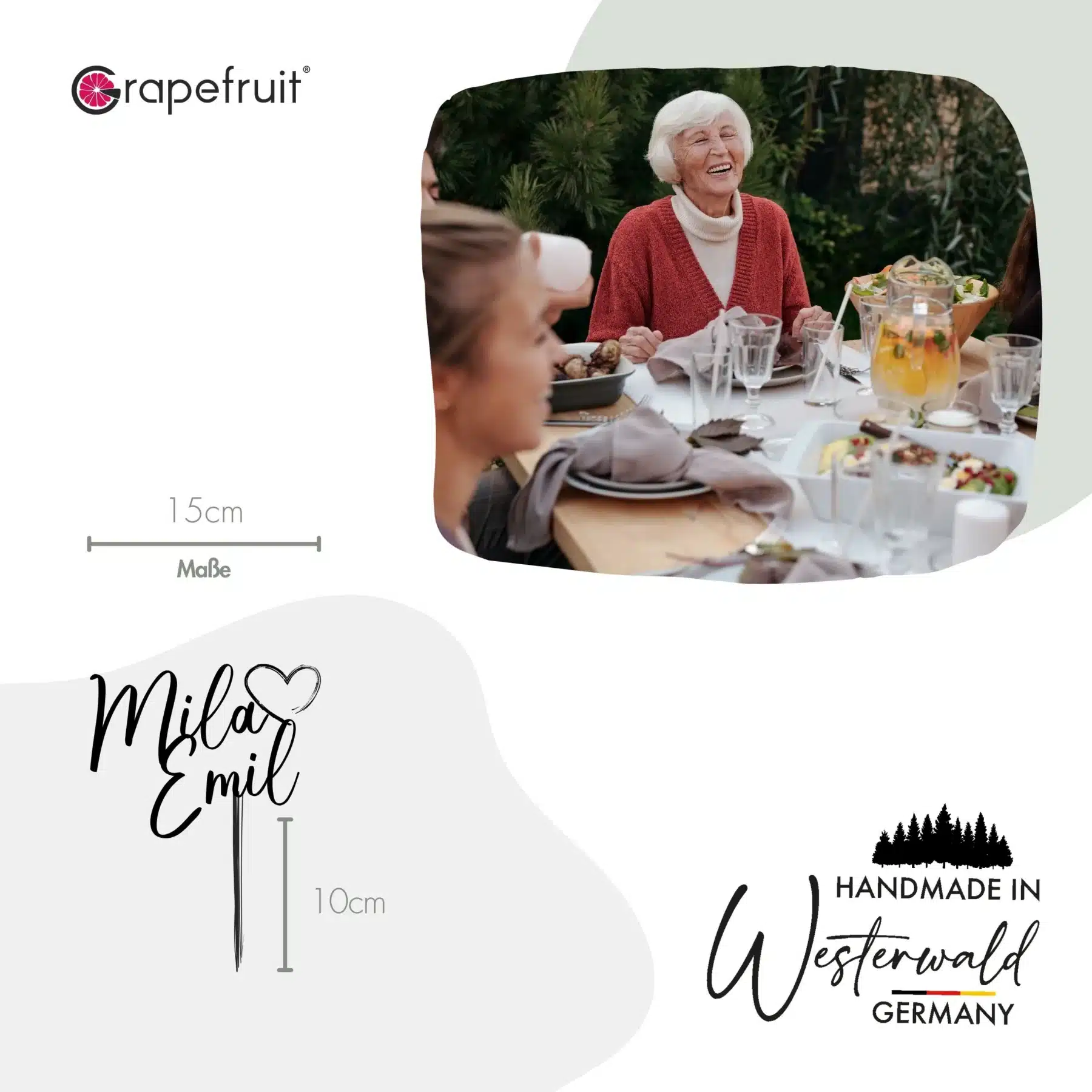 Dekoration Grapefruit® personalisierter Cake Topper aus Holz mit individuellen Wunschnamen  Name, Geschenkidee, Vorname, Kuchendeko, Topper Kuchen, individuell (Hochzeit – Herz/Script)