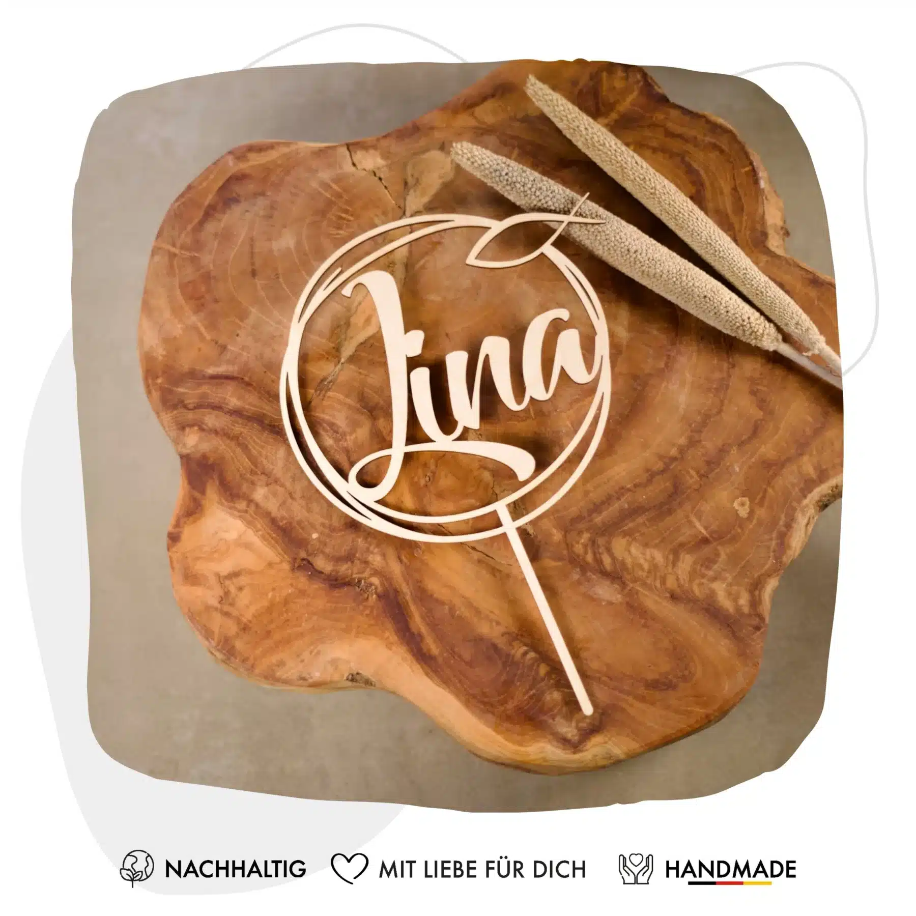 Glaube Grapefruit® personalisierter Cake Topper aus Holz mit individuellen Wunschnamen  Name, Geschenkidee, Vorname, Kuchendeko, Topper Kuchen, individuell (Taufe/Kommunion/Konfirmation – Fisch)